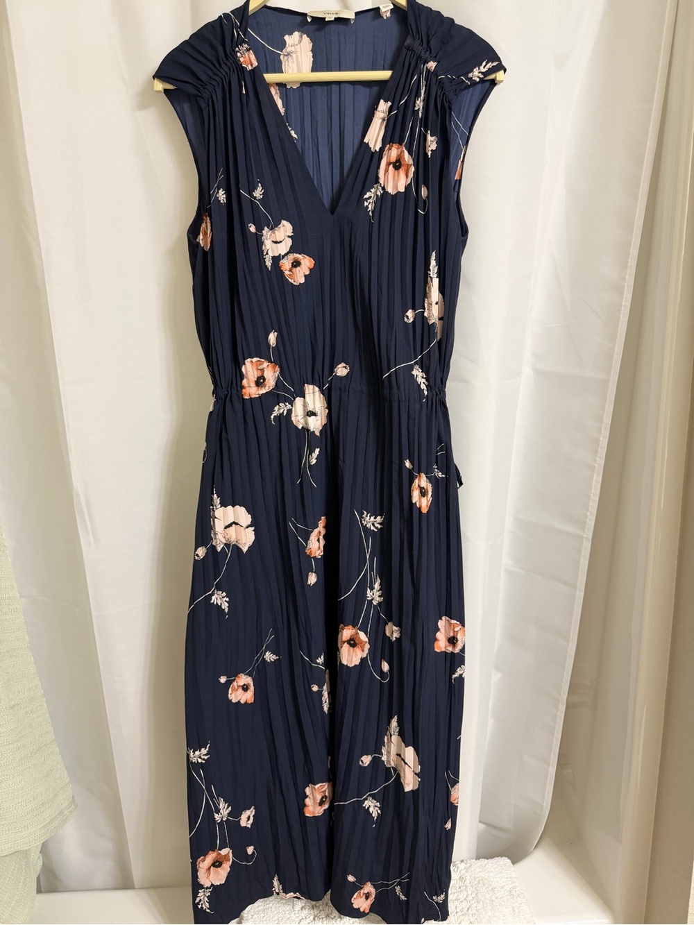 Vince Navy Maxi Dress with Pink Floral Print